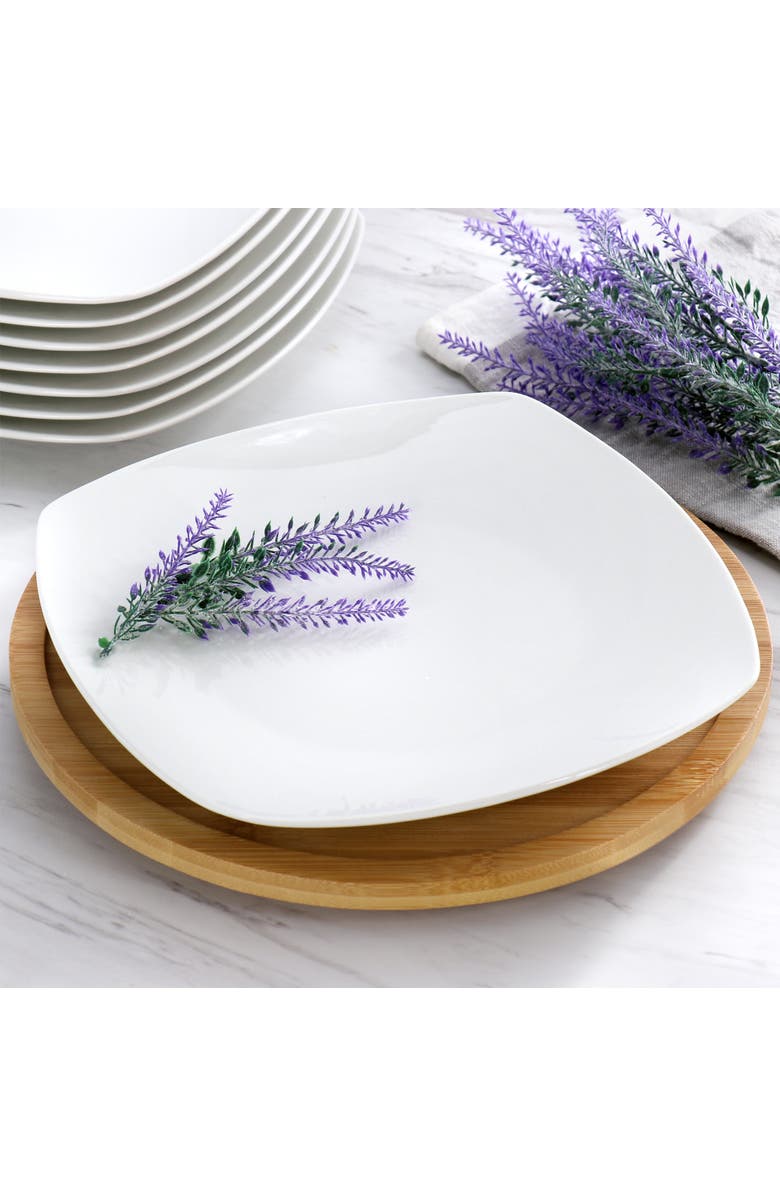 Elama 12 Piece Square Porcelain Large Dinner Plates, Alternate, color, White