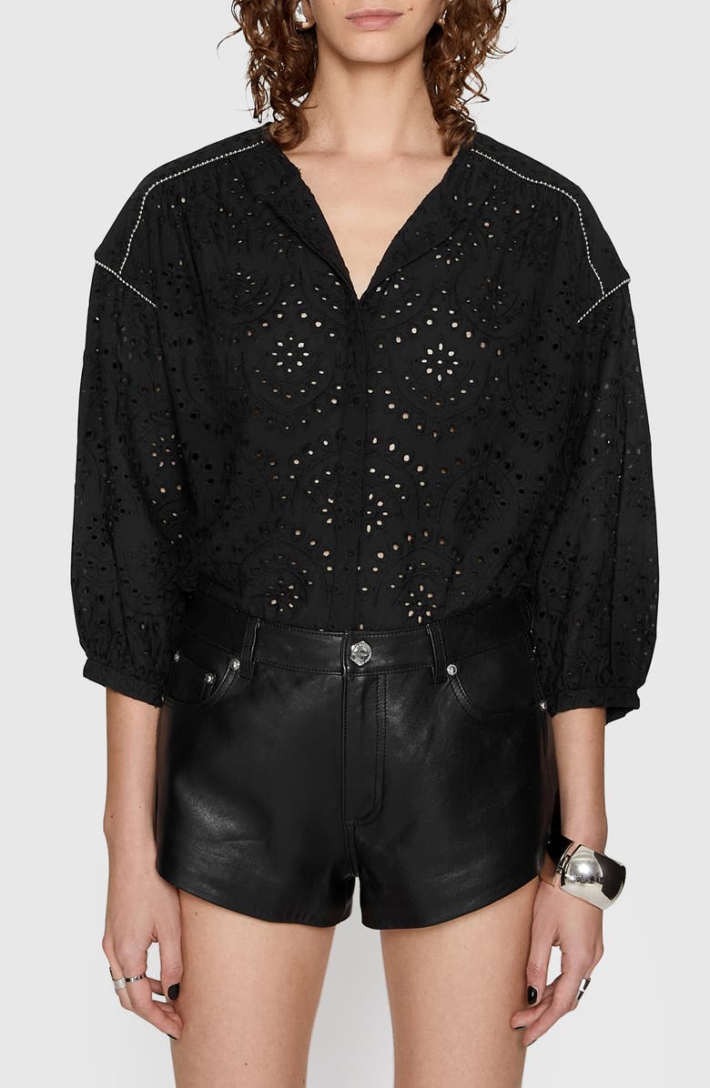Rebecca Minkoff Jane Eyelet Button-Up Shirt, Main, color, True Black
