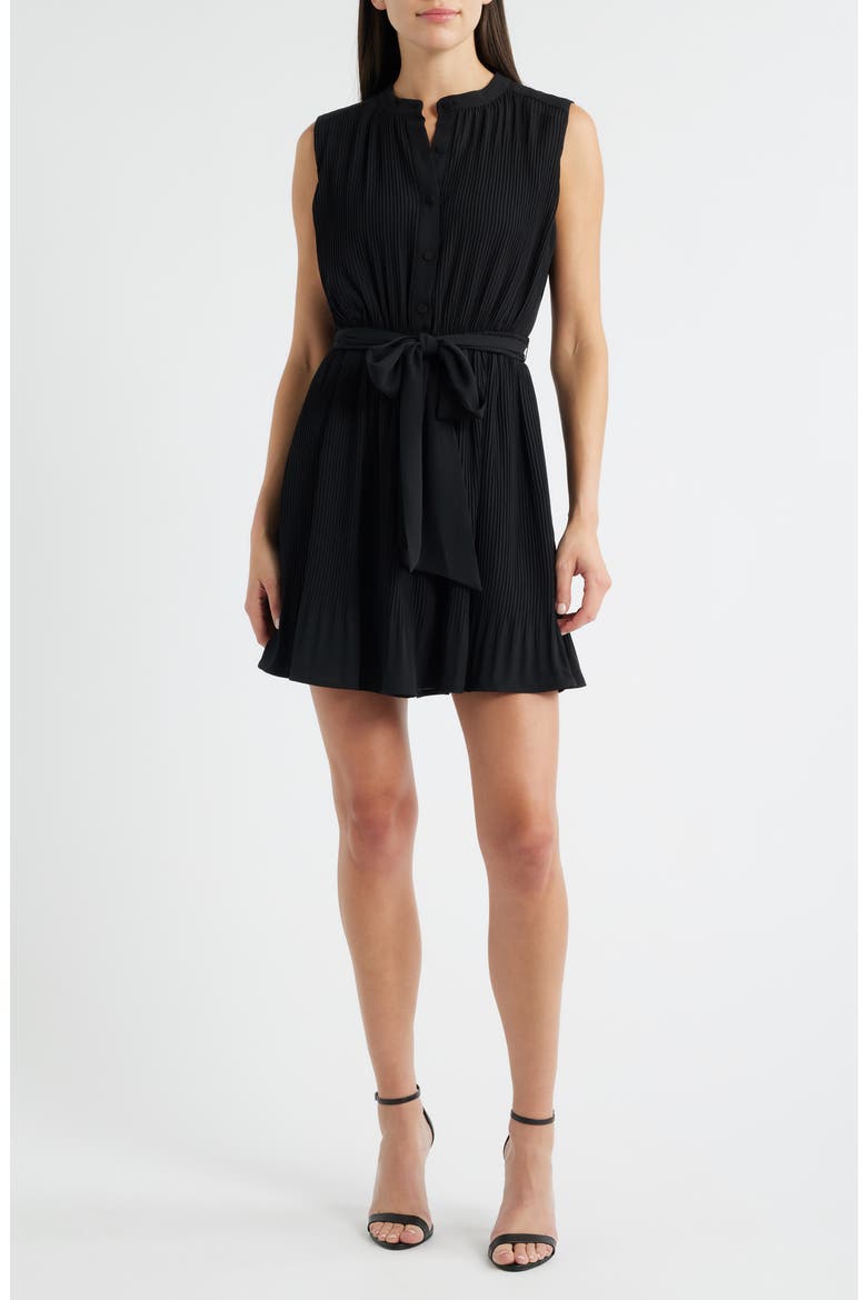 Pleated Minidress, Main, color, BLACK
