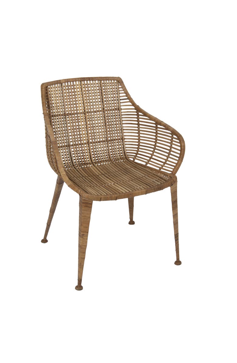 Storied Home Hand-woven Rattan and Metal Arm Chair, Natural, Main, color, Natural