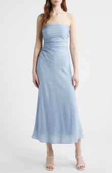 Caricia Strapless Side Ruched Midi Dress