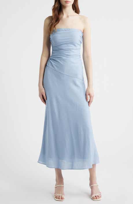Caricia Strapless Side Ruched Midi Dress