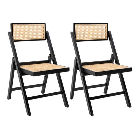 Theo Mid-Century Vintage Wood Rattan Folding Chair with Adjustable Back (Set 2)