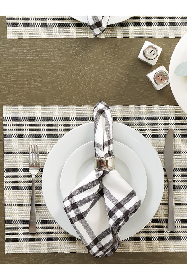 Black Farmhouse Stripe PVC Woven Placemat Set/6, Alternate, color, Black