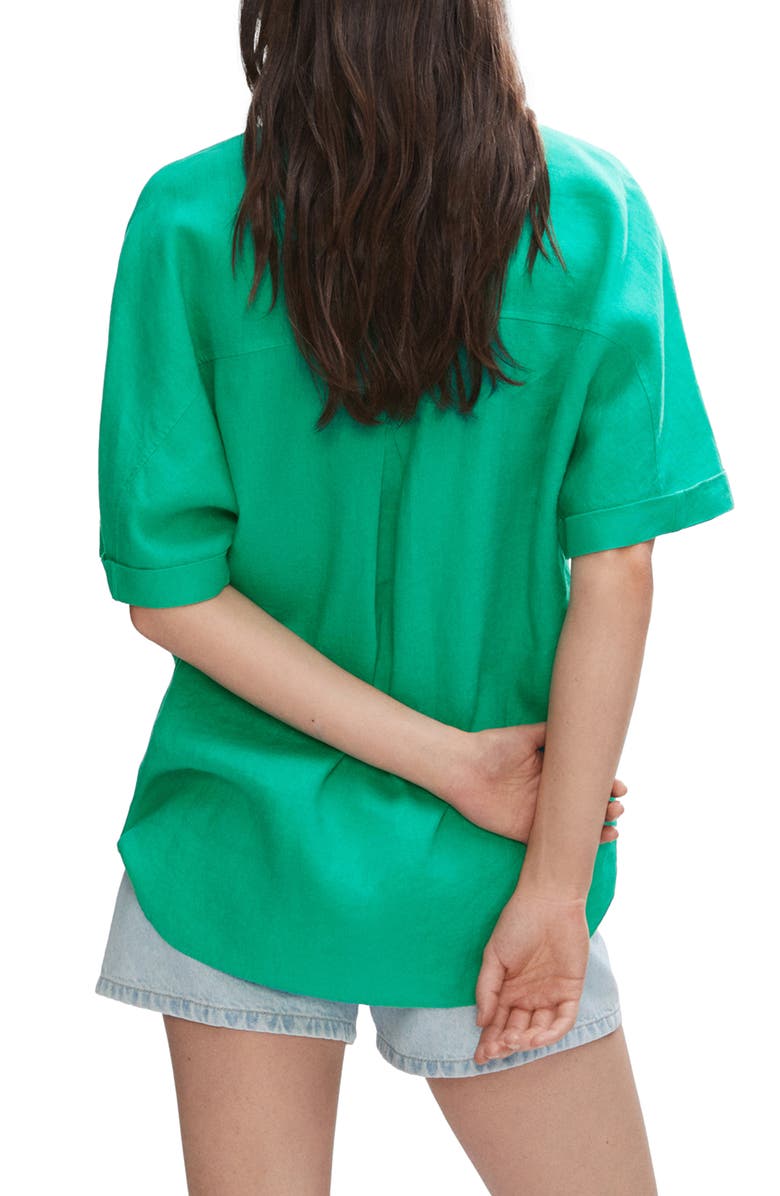 MANGO Pocket Linen Short Sleeve Button-Up Shirt, Alternate, color, 