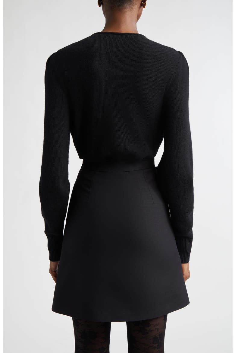 Bow Detail Virgin Wool Sweater, Alternate, color, BLACK/ IVORY
