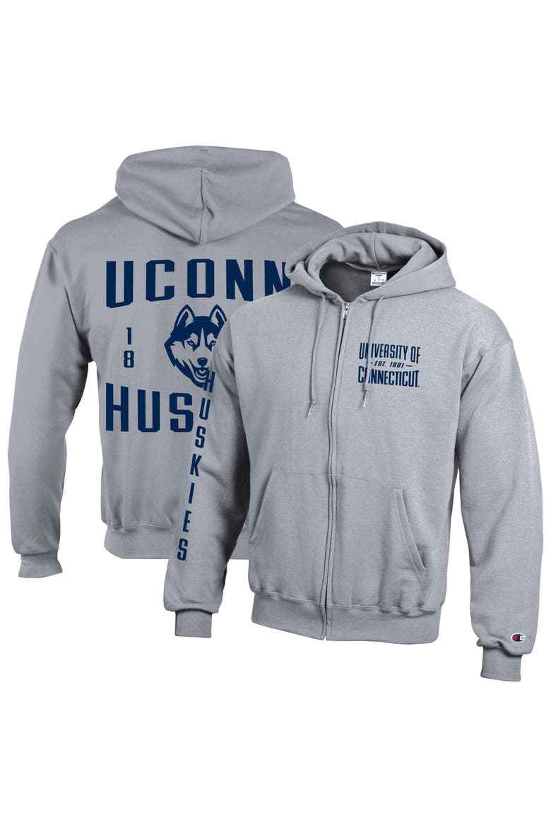 Men's Champion  Heather Gray UConn Huskies Varsity Powerblend Full-Zip Fleece Hoodie, Main, color, Heather Gray