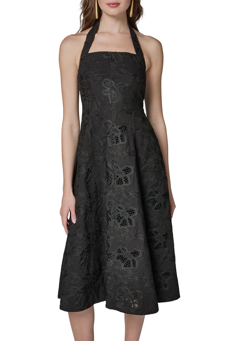 Embroidered Halter Cocktail Dress, Alternate, color, BLACK/BLACK