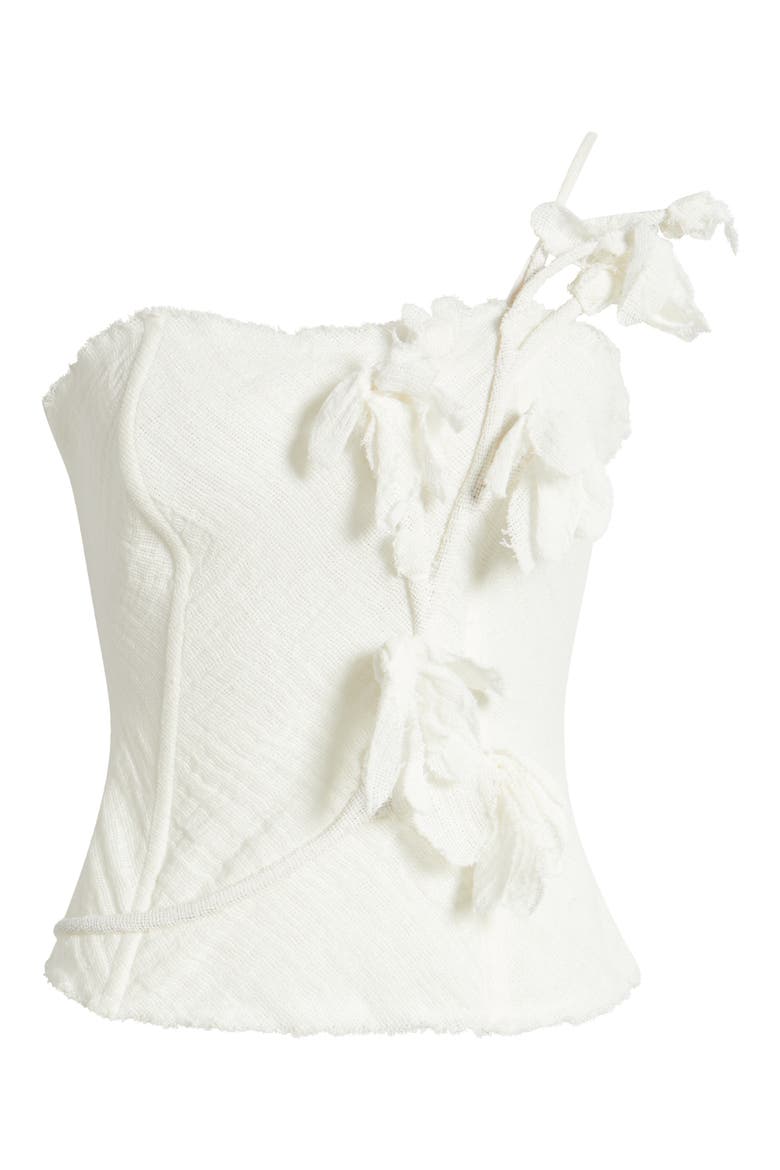 Namid Floral Appliqué One-Shoulder Linen Blend Top, Alternate, color, WHITE