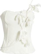 Cult Gaia Namid Floral Appliqué One-Shoulder Linen Blend Top