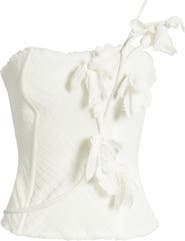 Cult Gaia Namid Floral Appliqué One-Shoulder Linen Blend Top