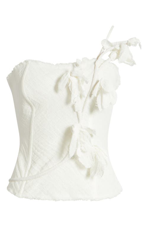 Cult Gaia Namid Floral Appliqué One-shoulder Linen Blend Top In White