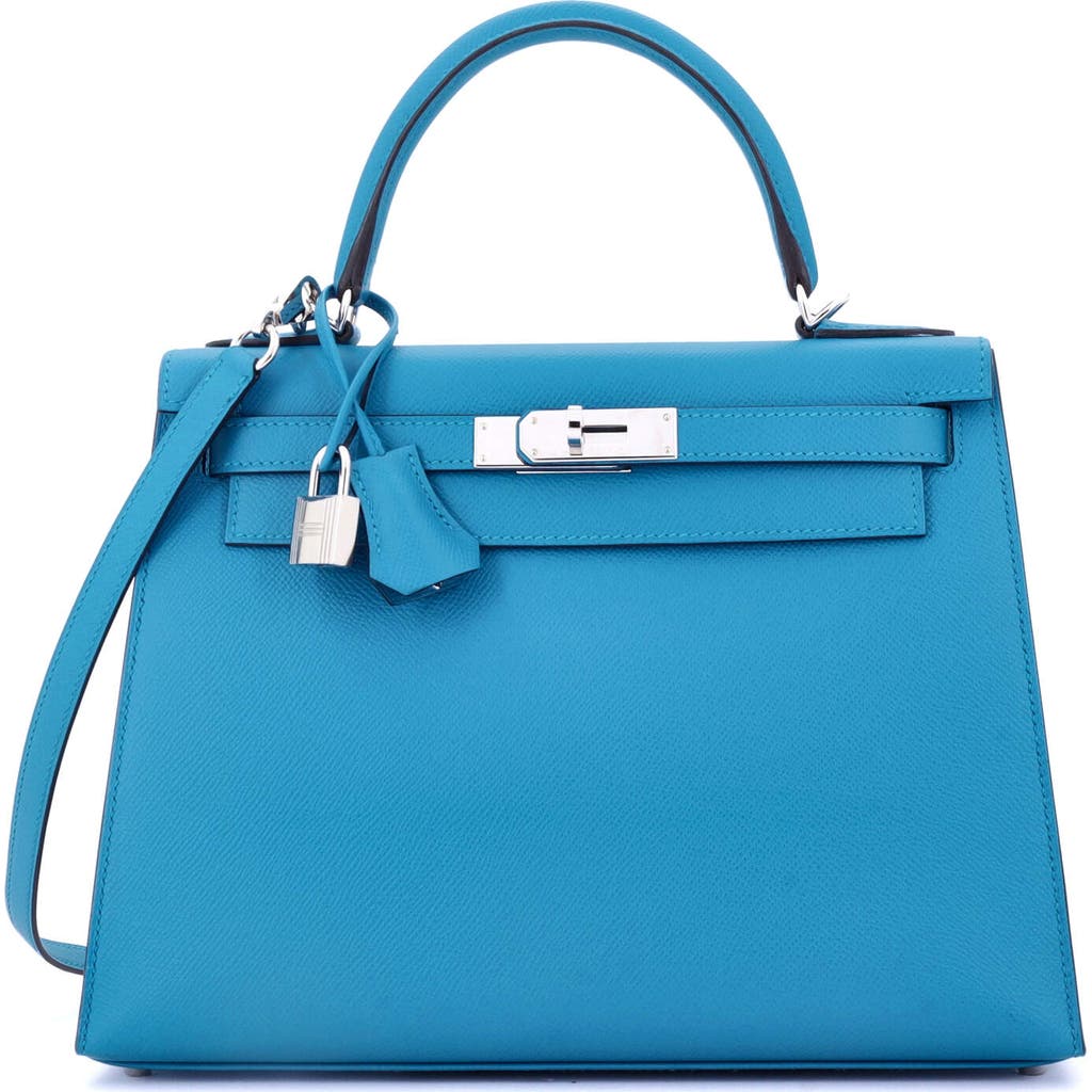 Pre-owned Hermes Hermes Kelly Handbag Blue Epsom With Palladium Hardware 28 In Blue