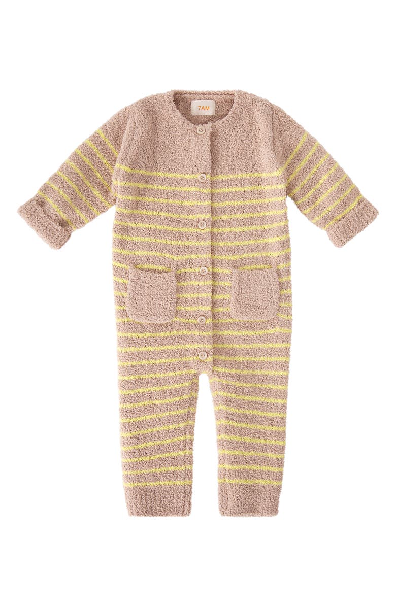 7 A.M. Enfant Stripe Teddy Romper, Main, color, 