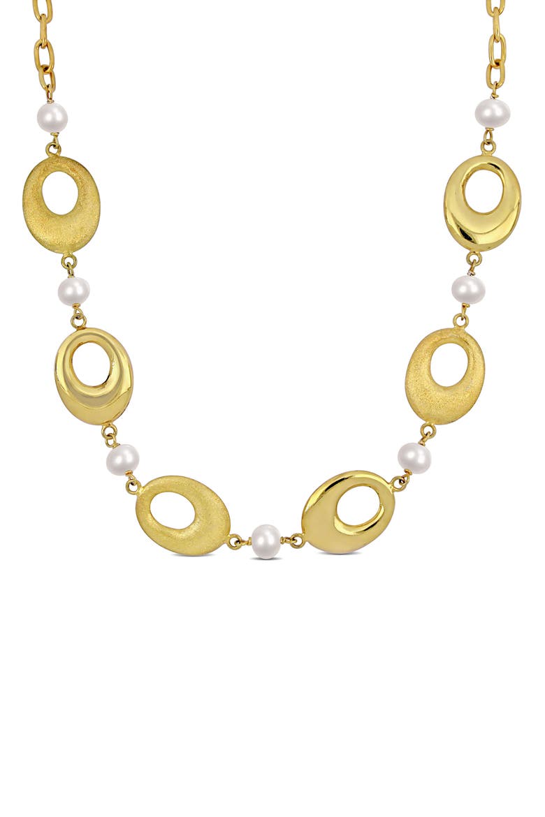 6–7mm Cultured Freshwater Pearl Oval Link Necklace, Main, color, WHITE