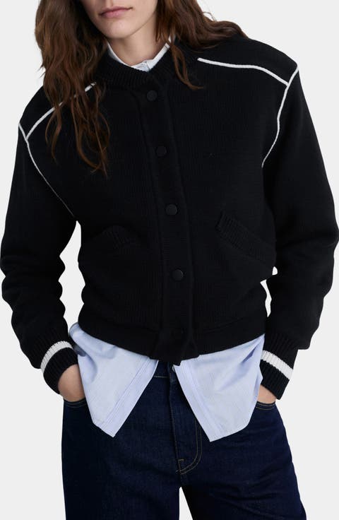 Cotton Blend Knit Bomber Jacket