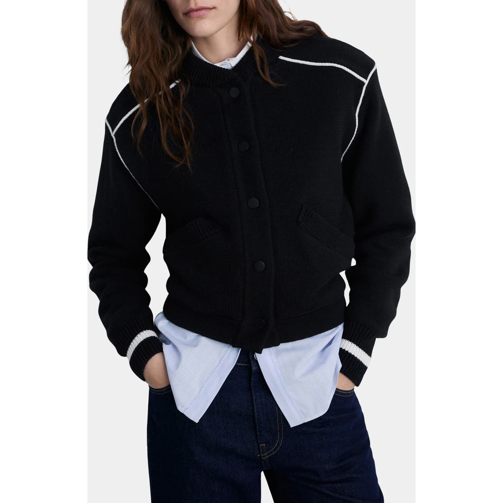 Mango Cotton Blend Knit Bomber Jacket In Black
