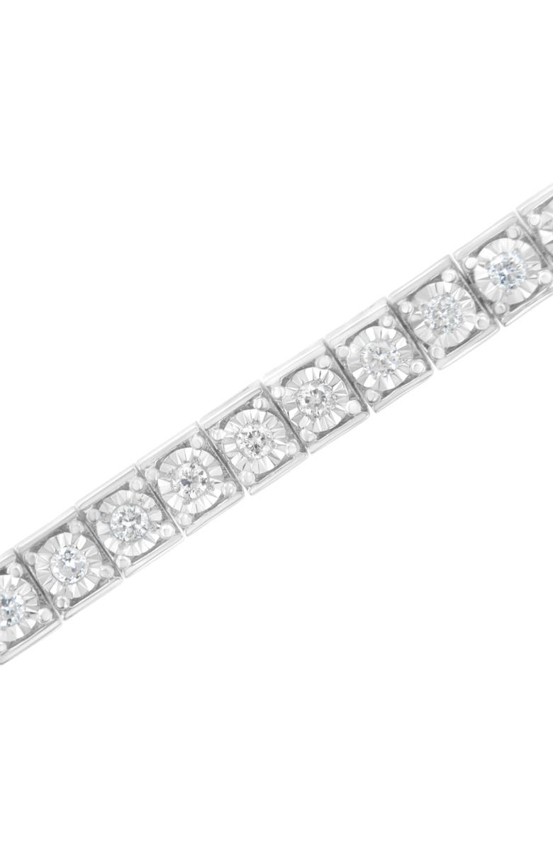 Haus of Brilliance Silver Brilliant-Cut Round Diamond Square Frame Miracle-Set Tennis Bracelet, Alternate, color, White