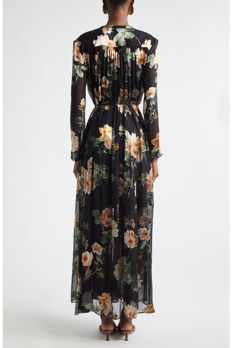 Luna Floral Long Sleeve Silk Burnout Maxi Dress, Alternate, color, BLACK ROSE