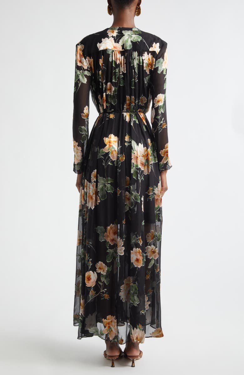 Zimmermann Luna Floral Long Sleeve Silk Burnout Maxi Dress, Alternate, color, Black Rose