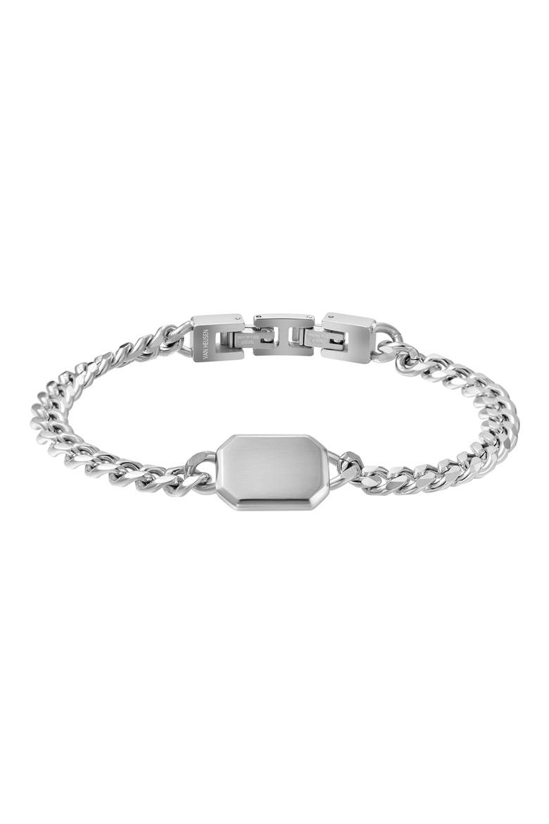 Men's Tag Cuban Chain Bracelet, Main, color, SILVER