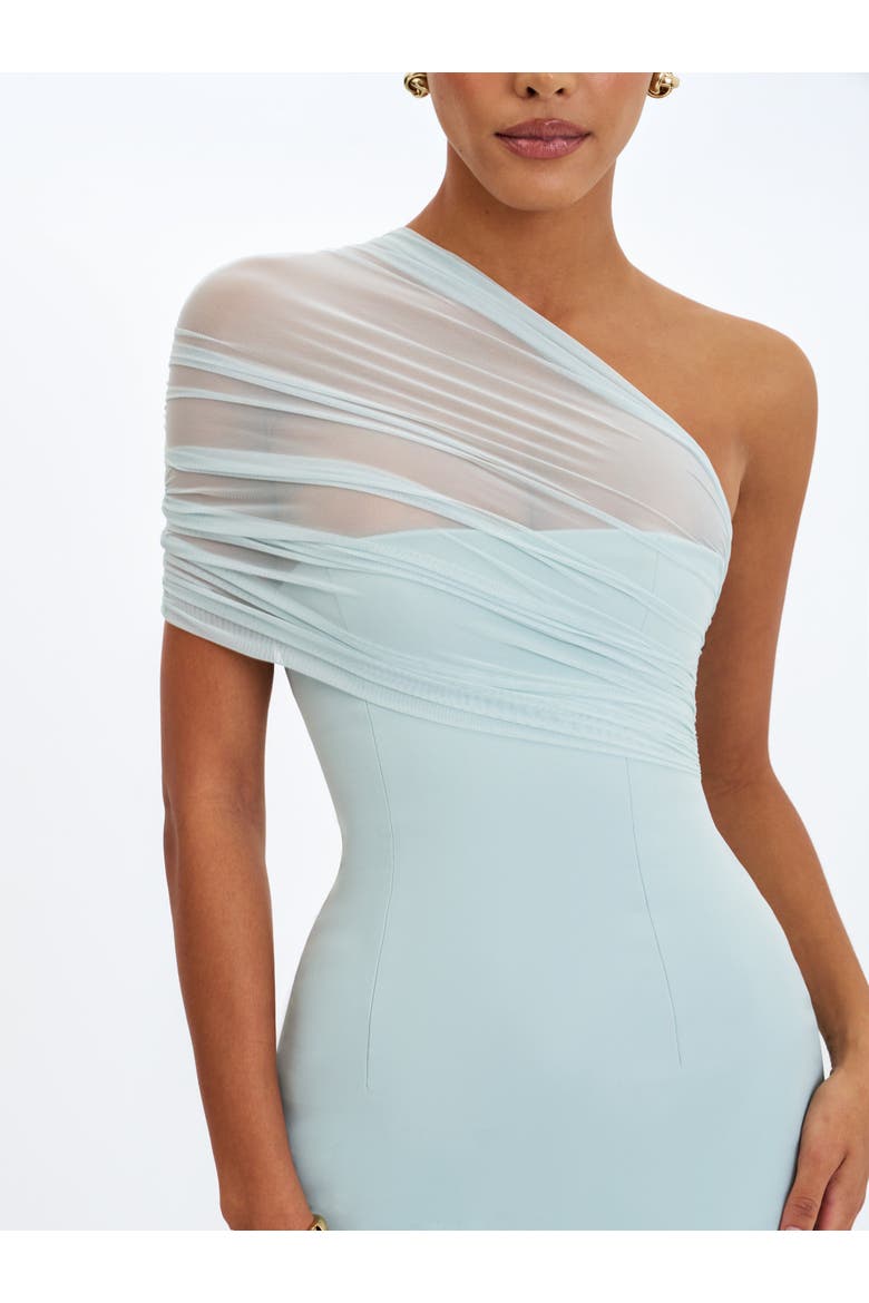 Phoebe One-Shoulder Ruched Mesh Mini Dress, Alternate, color, Mint