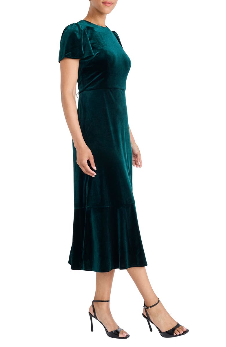 Maggy London Short Sleeve Velvet Midi Dress, Alternate, color, Hunter