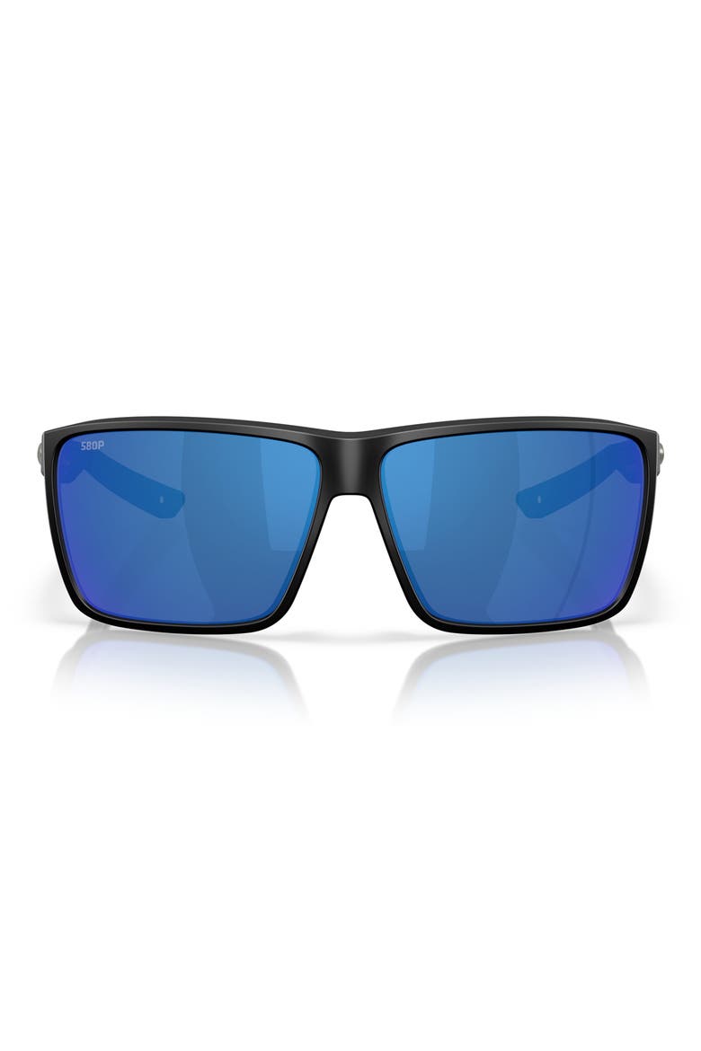 Rincon II 64mm Mirrored Polarized Oversize Rectangular Sunglasses, Main, color, MATTE BLACK/ BLUE MIRROR 580P