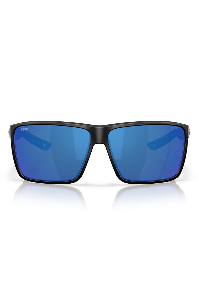 Costa Del Mar Rincon II 64mm Mirrored Polarized Oversize Rectangular Sunglasses, Main, color, Matte Black/ Blue Mirror 580P