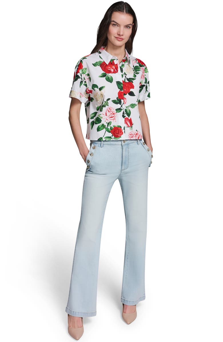 KARL LAGERFELD PARIS Rose Print Shirt, Alternate, color, Soft White Multi