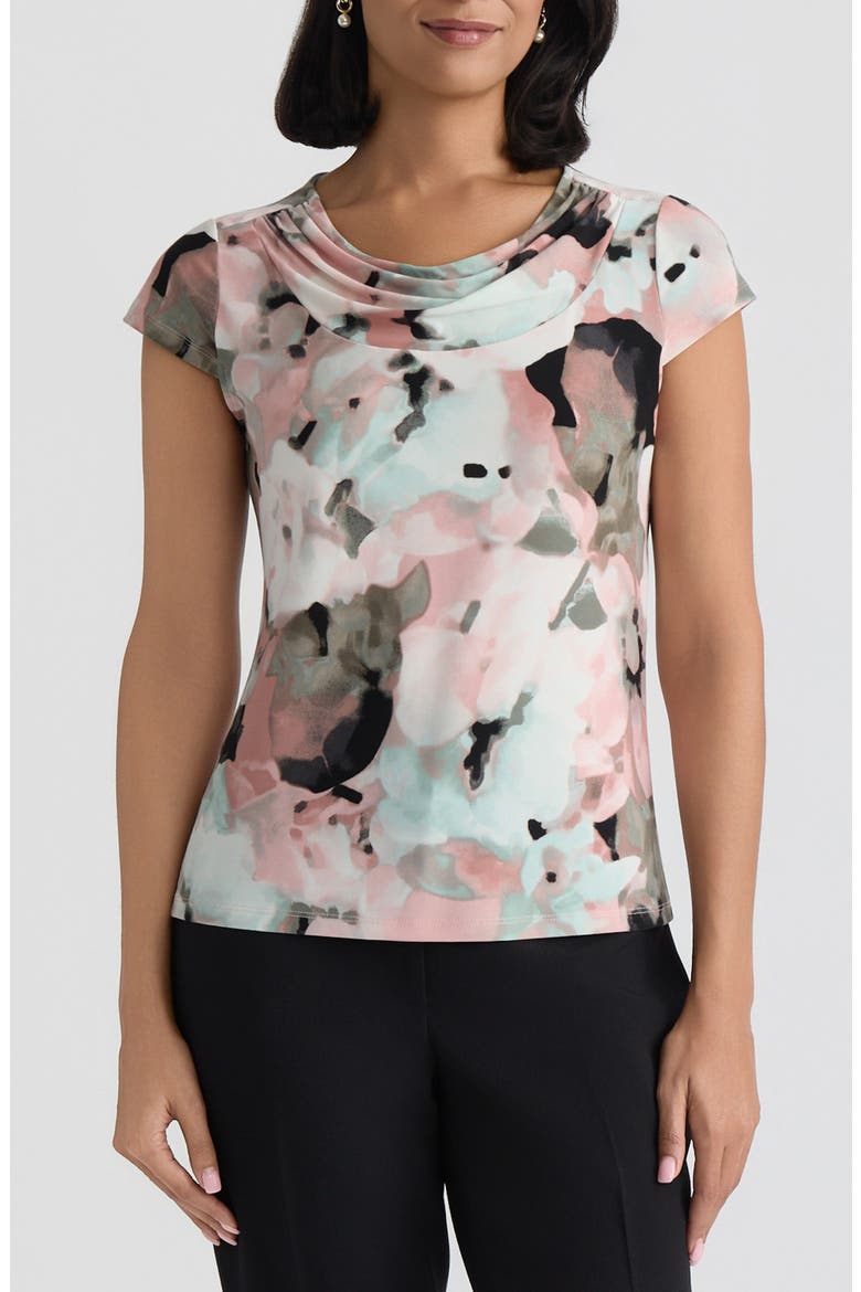 Blurred Floral Print Cowl Neck Top, Main, color, TEAROSE MULTI
