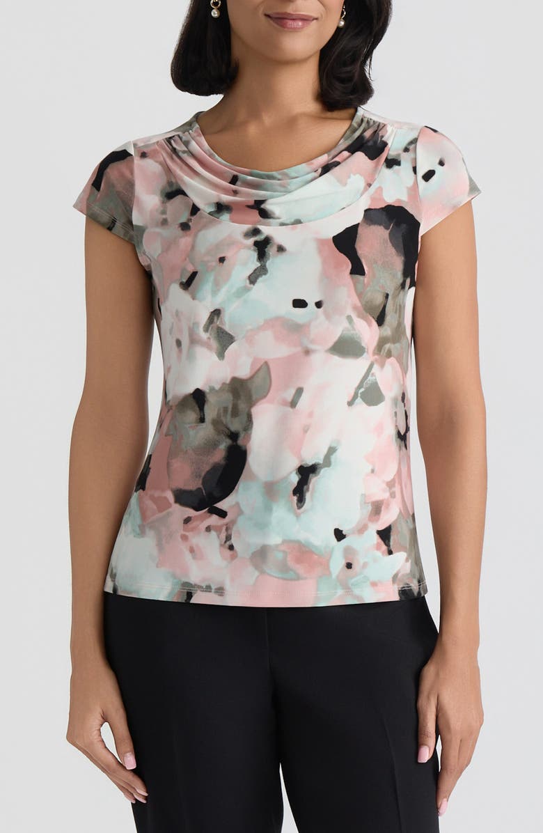 KASPER Blurred Floral Print Cowl Neck Top, Main, color,
