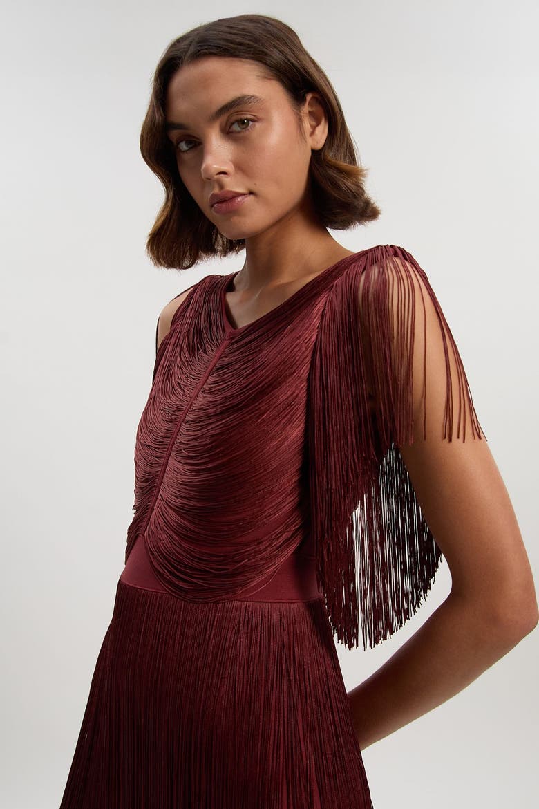Draped Fringe Mini Dress, Alternate, color, Rich Red
