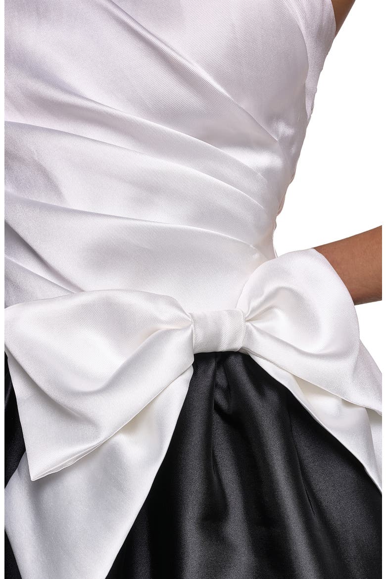 Paris Graphic Strapless Satin Gown, Alternate, color, SOFT WHITE BLACK