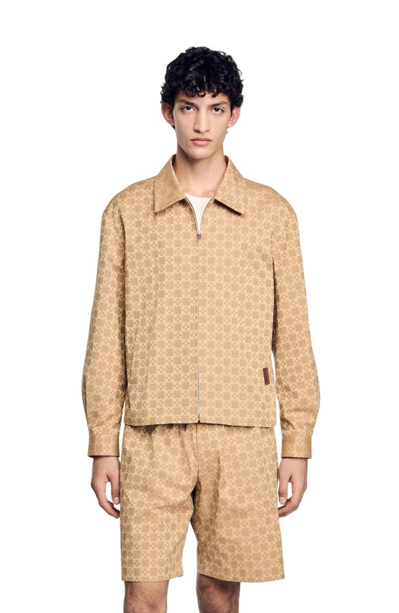 SANDRO Square Cross zip-up jacket, Main, color, Sand