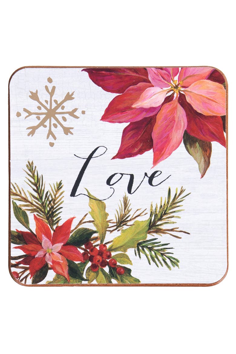 Poinsettia Christmas Coasters, Set of 4, Alternate, color, Red