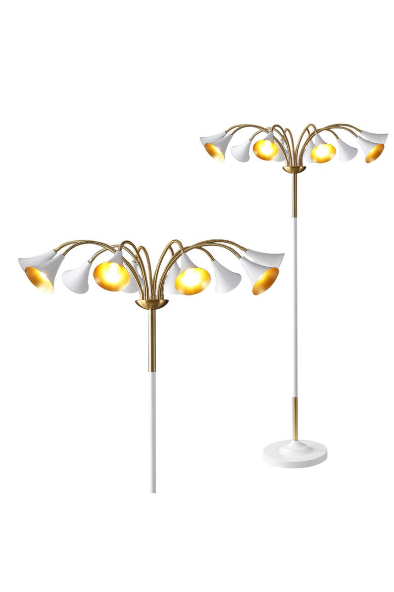 Vivian 61" 10-Light Mid-Century Modern Iron Medusa Multi Head LED Floor Lamp, Main, color, Brass Gold/White
