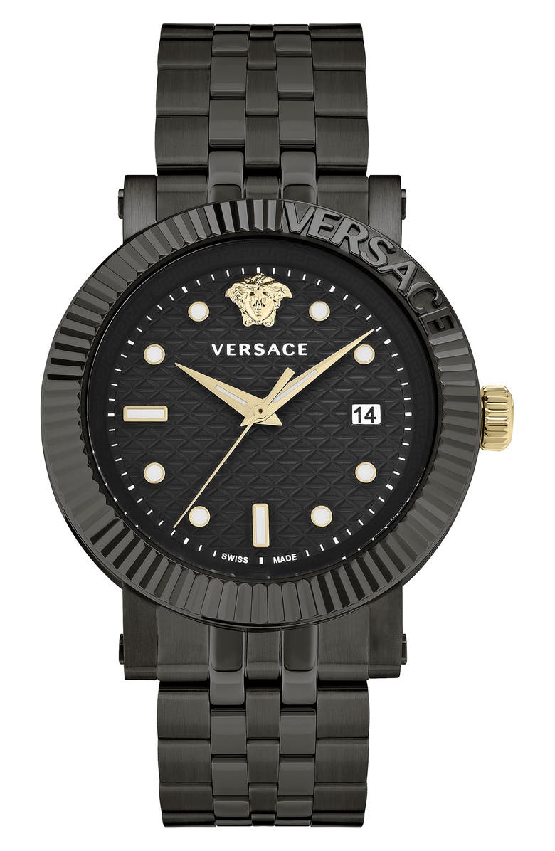 Versace V-Classic Three-Hand Quartz Bracelet Watch, 42mm, Main, color, Black