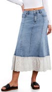 Wash Lab Denim Empress Eyelet Trim Denim Maxi Skirt