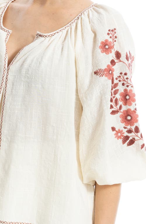 Max Studio Embroidered V-neck Ballon Sleeve Blouse In White