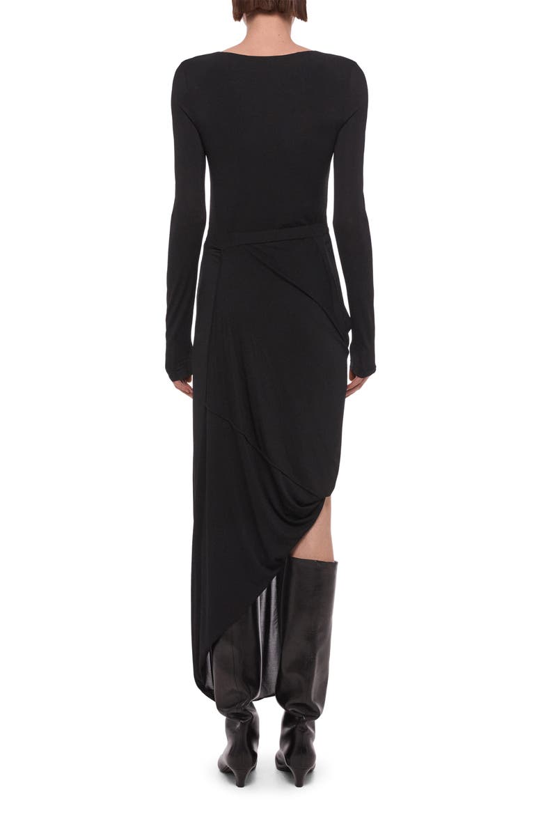 Drape Long Sleeve Maxi Dress, Alternate, color, BLACK