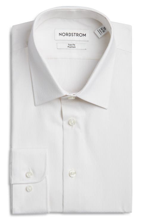 Trim Fit Pinstripe Premium Non-Iron Cotton Dress Shirt