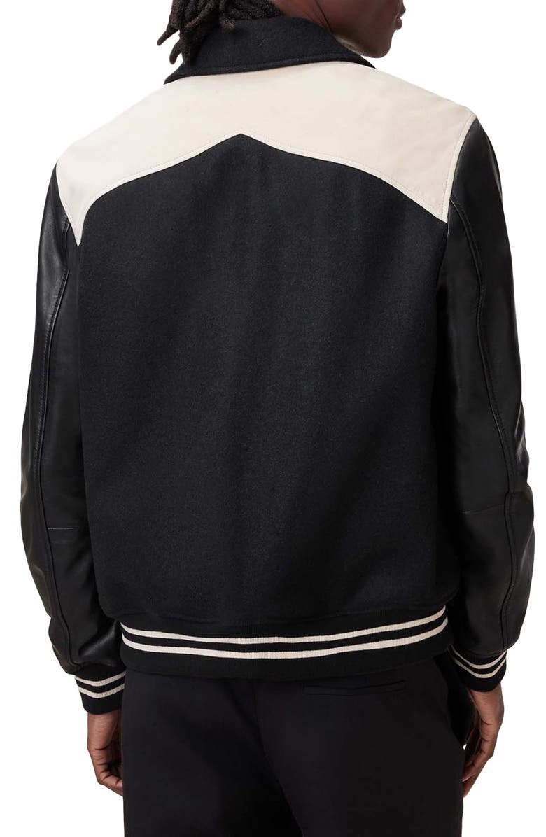 AllSaints Endleton Contrast Bomber Jacket, Alternate, color, Black/ Ecru White