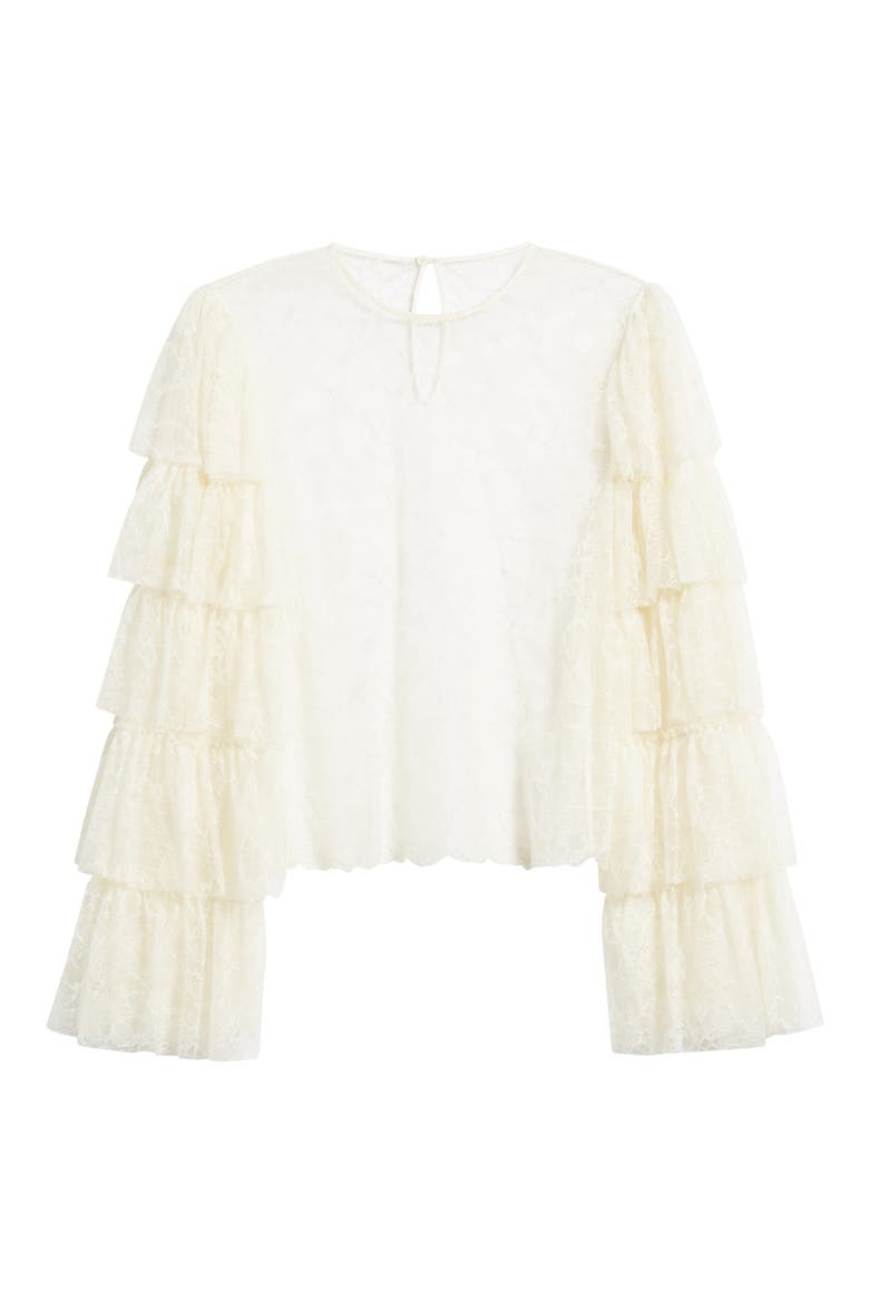 Ruffle Sleeve Lace Top, Alternate, color, CREAM
