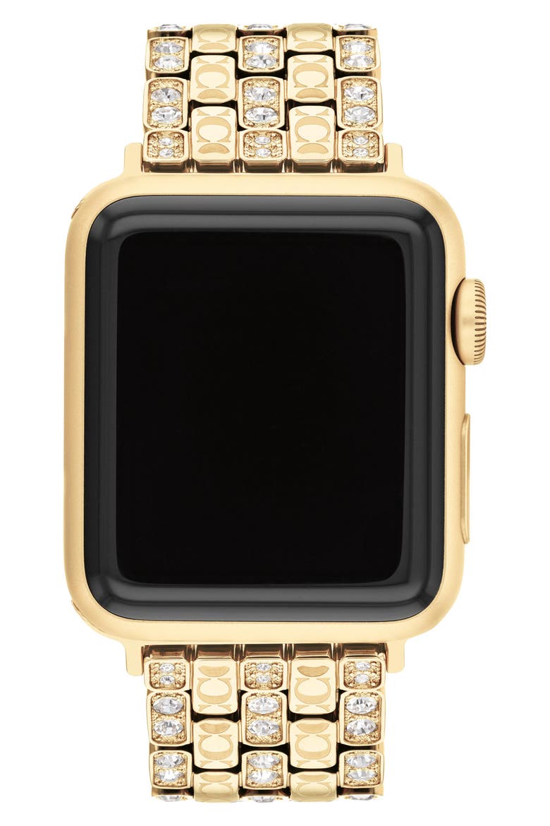 Pavé Crystal Apple Watch® Bracelet Watchband, Main, color, METALLIC GOLD