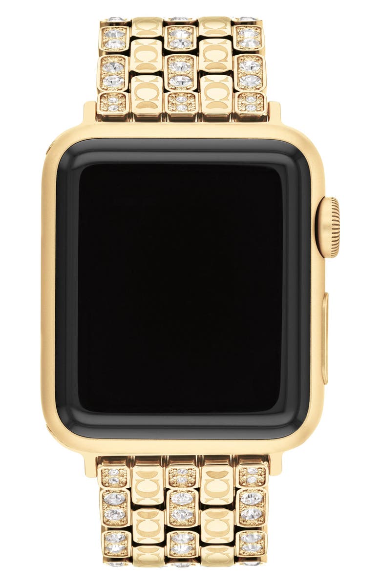 COACH Pavé Crystal Apple Watch<sup>®</sup> Bracelet Watchband, Main, color, Metallic Gold