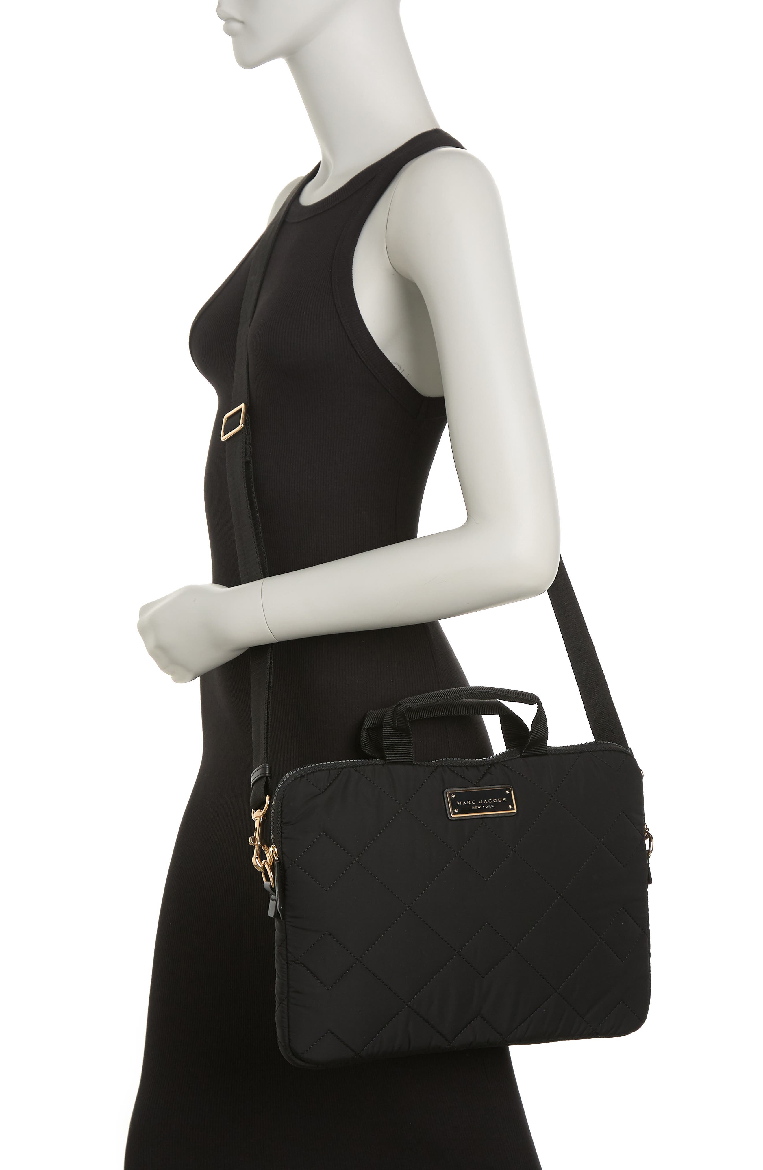 Marc Jacobs Quilted Nylon Laptop Bag, Alternate, color, Black