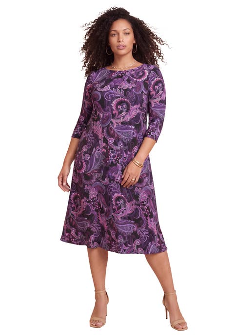 Plus Size 3/4 Sleeve Boatneck Swing Dress