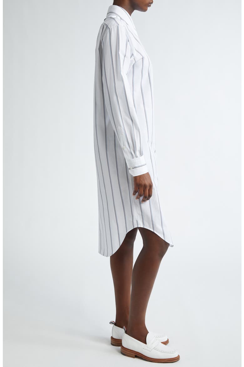 Floral Embroidered Stripe Long Sleeve Cotton Shirtdress, Alternate, color, WHITE