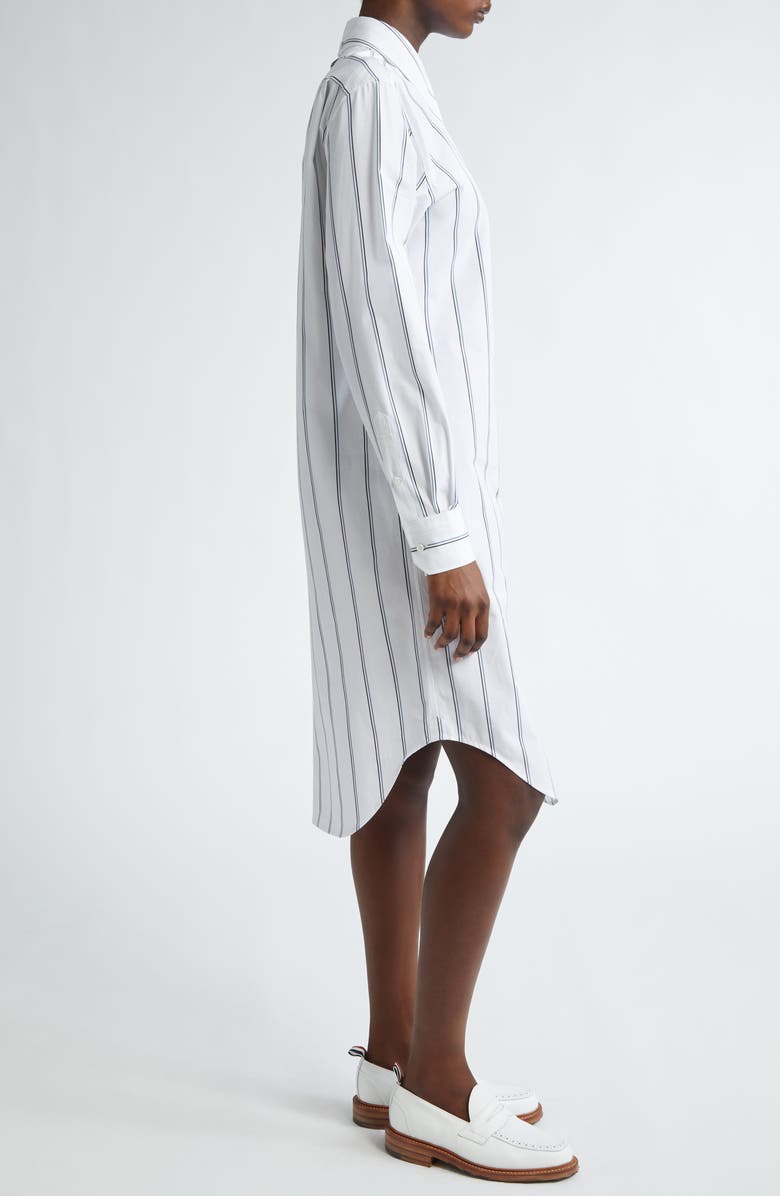 Thom Browne Floral Embroidered Stripe Long Sleeve Cotton Shirtdress, Alternate, color, 